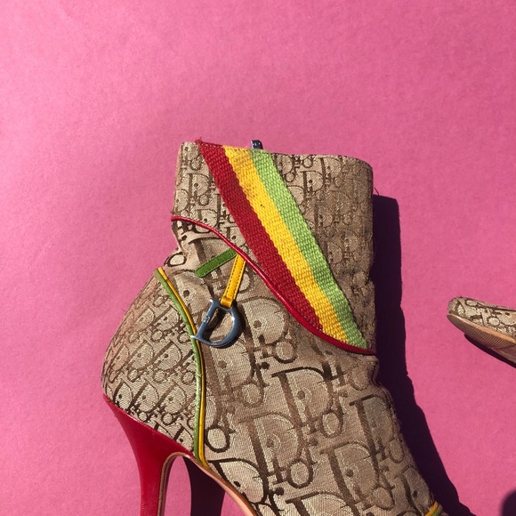 Christian Dior SZ 7 Vintage Rasta Booties Shoes - Picture 2 of 6